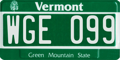 VT license plate WGE099