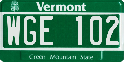 VT license plate WGE102