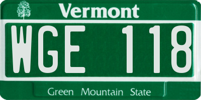 VT license plate WGE118
