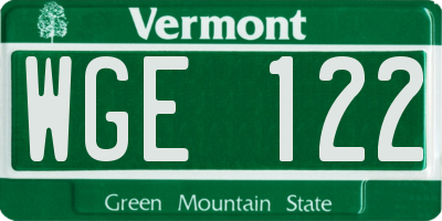 VT license plate WGE122