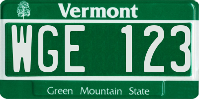 VT license plate WGE123