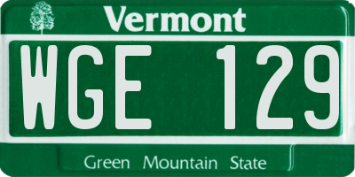 VT license plate WGE129