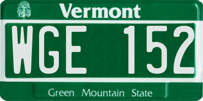 VT license plate WGE152