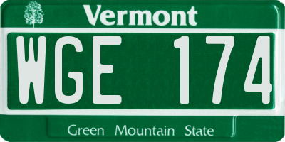 VT license plate WGE174
