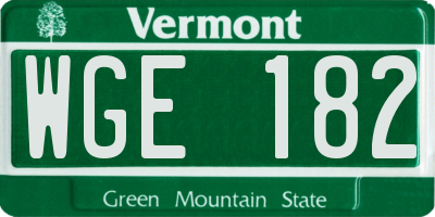 VT license plate WGE182