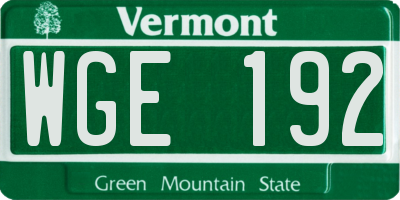 VT license plate WGE192