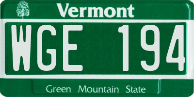 VT license plate WGE194