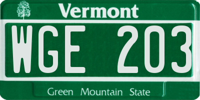 VT license plate WGE203