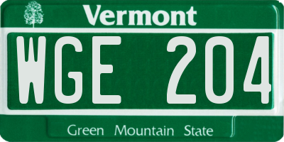 VT license plate WGE204