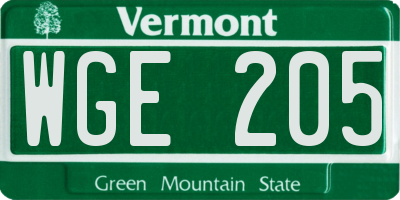 VT license plate WGE205