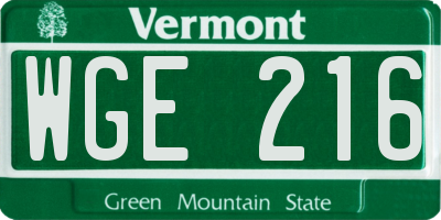 VT license plate WGE216