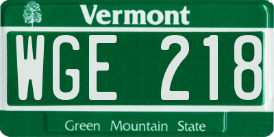 VT license plate WGE218