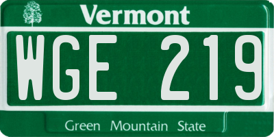VT license plate WGE219