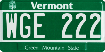 VT license plate WGE222