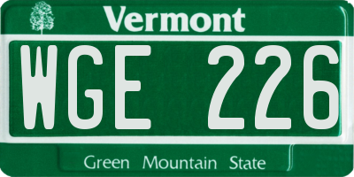 VT license plate WGE226