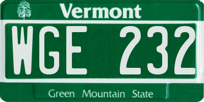 VT license plate WGE232