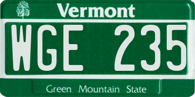 VT license plate WGE235