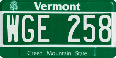 VT license plate WGE258