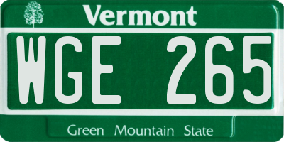 VT license plate WGE265