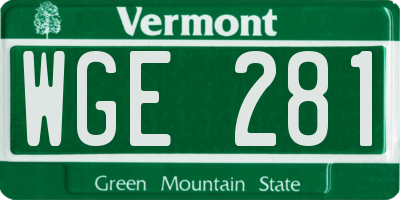 VT license plate WGE281