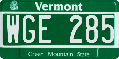 VT license plate WGE285