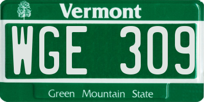 VT license plate WGE309