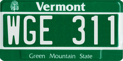VT license plate WGE311
