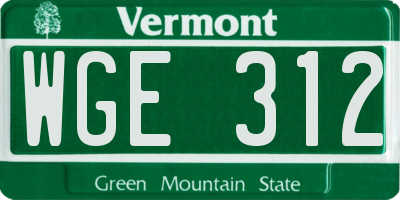 VT license plate WGE312