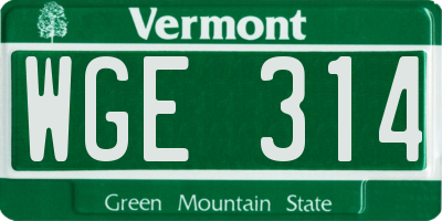 VT license plate WGE314