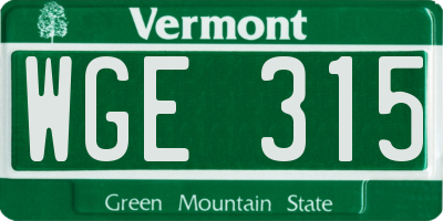 VT license plate WGE315