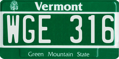 VT license plate WGE316