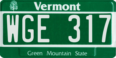 VT license plate WGE317