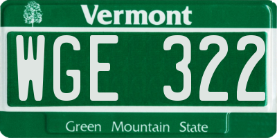 VT license plate WGE322