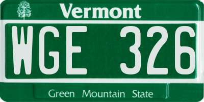 VT license plate WGE326