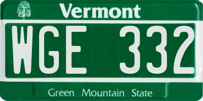 VT license plate WGE332