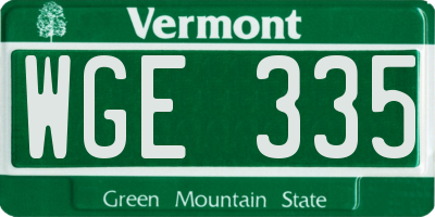 VT license plate WGE335