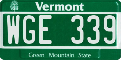 VT license plate WGE339