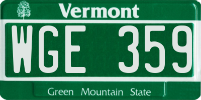 VT license plate WGE359