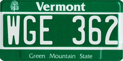 VT license plate WGE362