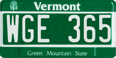 VT license plate WGE365