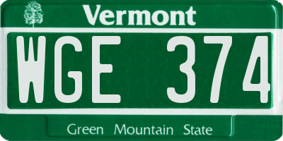 VT license plate WGE374