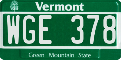 VT license plate WGE378