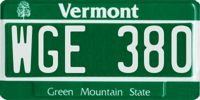 VT license plate WGE380