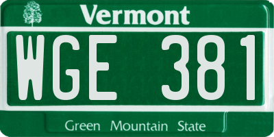 VT license plate WGE381