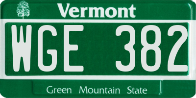 VT license plate WGE382