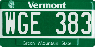 VT license plate WGE383