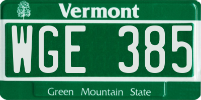 VT license plate WGE385