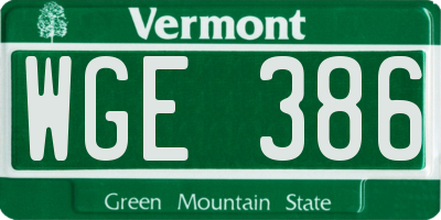 VT license plate WGE386
