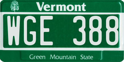 VT license plate WGE388