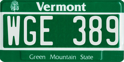 VT license plate WGE389